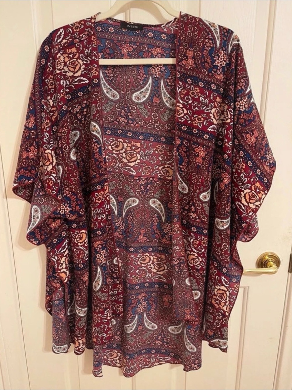 Intermix Burgundy Paisley Open-Front Kimono Top
